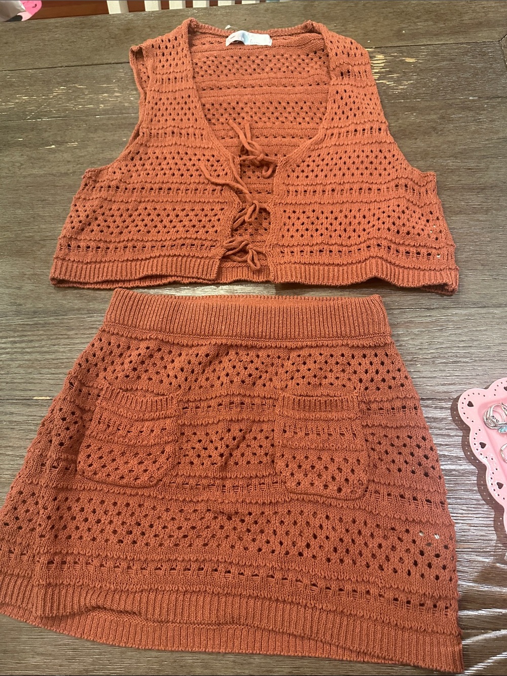 Rust FP Beach Crochet Knit Coverup Set - Women Swim Coverup